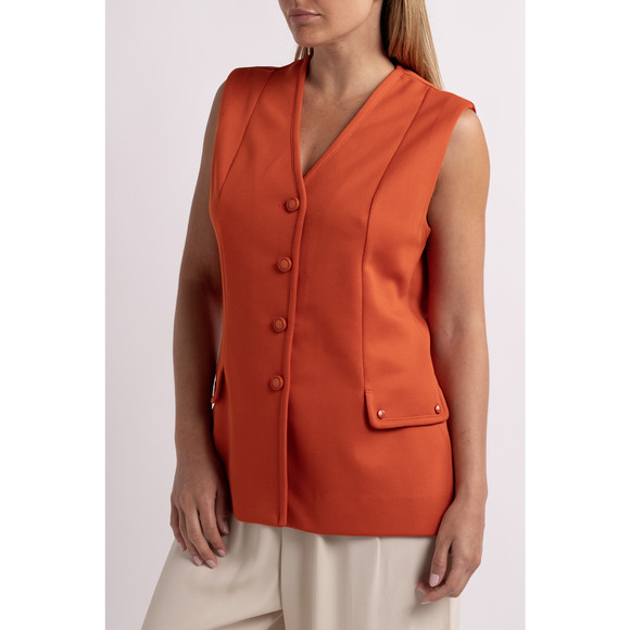 Vintage Orange Button Up Vest - Picture 4 of 6